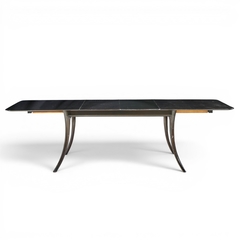 T H Robsjohn Gibbings Robsjohn Gibbings for Widdicomb Ebonized Saber Leg Dining Table with 2 Leaves - 4703325