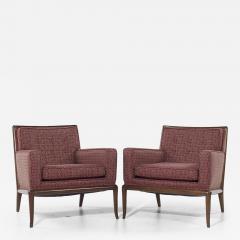 T H Robsjohn Gibbings Robsjohn Gibbings for Widdicomb MCM Walnut Saber Leg Lounge Chairs Pair - 4049445