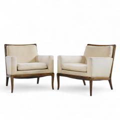 T H Robsjohn Gibbings Robsjohn Gibbings for Widdicomb Mid Century Walnut Saber Leg Lounge Chair Pair - 4384516