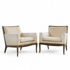 T H Robsjohn Gibbings Robsjohn Gibbings for Widdicomb Mid Century Walnut Saber Leg Lounge Chair Pair - 4384518
