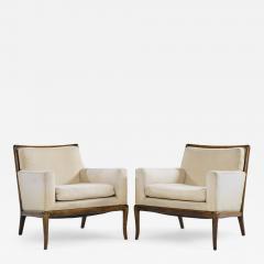 T H Robsjohn Gibbings Robsjohn Gibbings for Widdicomb Mid Century Walnut Saber Leg Lounge Chair Pair - 4384592