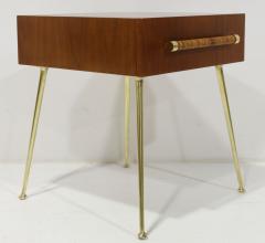 T H Robsjohn Gibbings Robsjohn Gibbings for Widdicomb Side Table in Walnut Brass and Cane 1950s - 3447265