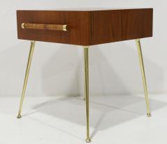 T H Robsjohn Gibbings Robsjohn Gibbings for Widdicomb Side Table in Walnut Brass and Cane 1950s - 3447268