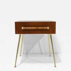 T H Robsjohn Gibbings Robsjohn Gibbings for Widdicomb Side Table in Walnut Brass and Cane 1950s - 3448277