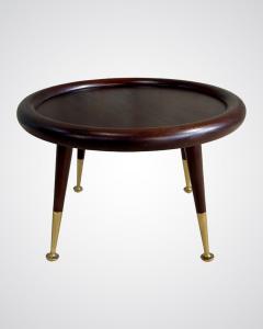 T H Robsjohn Gibbings Round Mahogany Brass Side Table attributed to Robsjohn Gibbings 1950 - 3246767