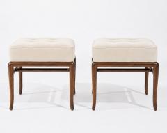 T H Robsjohn Gibbings Set of Stools by T H Robsjohn Gibbings in Walnut and Velvet C 1950s - 4606499