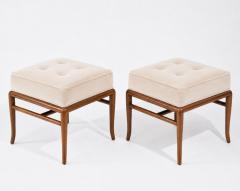 T H Robsjohn Gibbings Set of Stools by T H Robsjohn Gibbings in Walnut and Velvet C 1950s - 4606501
