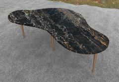 T H Robsjohn Gibbings T H Gibbings Style Italian Kidney Form Nero Portoro Marble Coffee Table Brass - 4349415