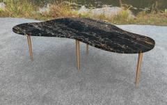 T H Robsjohn Gibbings T H Gibbings Style Italian Kidney Form Nero Portoro Marble Coffee Table Brass - 4349417