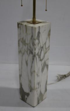 T H Robsjohn Gibbings T H Robsjohn Gibbings Carrara Marble Large Table Lamp With Brass Hardware - 2905194