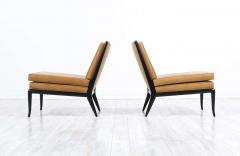 T H Robsjohn Gibbings T H Robsjohn Gibbings Leather Wood Slipper Lounge Chairs for Widdicomb - 2236901