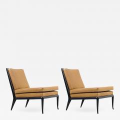 T H Robsjohn Gibbings T H Robsjohn Gibbings Leather Wood Slipper Lounge Chairs for Widdicomb - 2237663