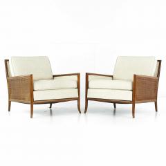 T H Robsjohn Gibbings T H Robsjohn Gibbings Mid Century Cane Sided Lounge Chairs Pair - 3694756