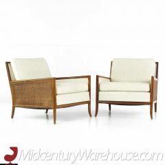 T H Robsjohn Gibbings T H Robsjohn Gibbings Mid Century Cane Sided Lounge Chairs Pair - 3694759