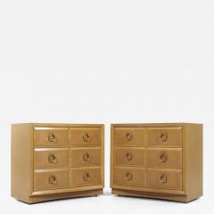 T H Robsjohn Gibbings T H Robsjohn Gibbings Mid Century Maple and Brass Three Drawer Chest Pair - 3560547