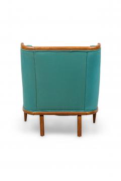 T H Robsjohn Gibbings T H Robsjohn Gibbings Modern Walnut and Blue Upholstery Bergere Armchairs - 4273988
