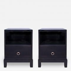 T H Robsjohn Gibbings T H Robsjohn Gibbings Pair of Bedside Tables in Blue Lacquer 1940s Signed  - 2666627