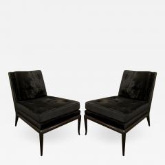 T H Robsjohn Gibbings T H Robsjohn Gibbings Pair of Iconic Slipper Chairs in Black Velvet 1950s - 1758542