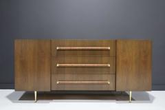 T H Robsjohn Gibbings T H Robsjohn Gibbings Rare Sideboard or Cabinet in Walnut Rattan and Brass - 2197423
