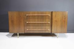 T H Robsjohn Gibbings T H Robsjohn Gibbings Rare Sideboard or Cabinet in Walnut Rattan and Brass - 2197424