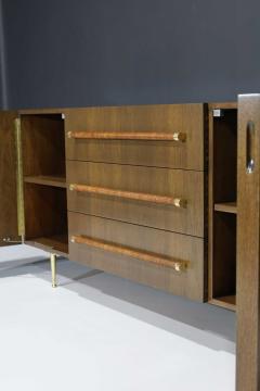 T H Robsjohn Gibbings T H Robsjohn Gibbings Rare Sideboard or Cabinet in Walnut Rattan and Brass - 2197432