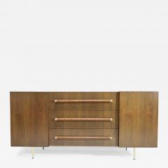 T H Robsjohn Gibbings T H Robsjohn Gibbings Rare Sideboard or Cabinet in Walnut Rattan and Brass - 2199693