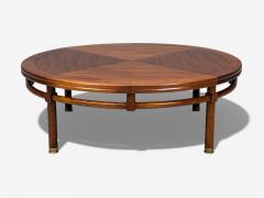 T H Robsjohn Gibbings T H Robsjohn Gibbings Round Coffee Table Brass Walnut USA 1960s - 4448730