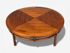 T H Robsjohn Gibbings T H Robsjohn Gibbings Round Coffee Table Brass Walnut USA 1960s - 4448736