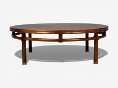 T H Robsjohn Gibbings T H Robsjohn Gibbings Round Coffee Table Brass Walnut USA 1960s - 4448737