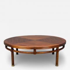 T H Robsjohn Gibbings T H Robsjohn Gibbings Round Coffee Table Brass Walnut USA 1960s - 4448782