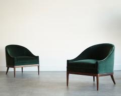 T H Robsjohn Gibbings T H Robsjohn Gibbings Style Lounge Chairs in Emerald Velvet C 1950s - 4485735