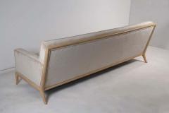 T H Robsjohn Gibbings T H Robsjohn Gibbings Three Seat Sofa Custom Bleached Walnut Frame Widdicomb - 1765322