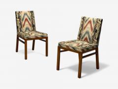 T H Robsjohn Gibbings T H Robsjohn Gibbings Walnut Scalamandre Fabric Dining Chairs USA 1950s - 4094519