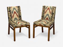 T H Robsjohn Gibbings T H Robsjohn Gibbings Walnut Scalamandre Fabric Dining Chairs USA 1950s - 4094520