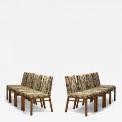 T H Robsjohn Gibbings T H Robsjohn Gibbings Walnut Scalamandre Fabric Dining Chairs USA 1950s - 4097635