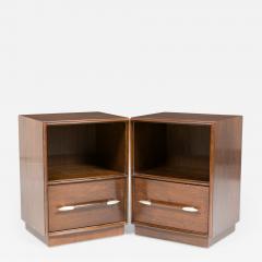 T H Robsjohn Gibbings T H Robsjohn Gibbings Walnut Single Drawer Open Compartment Side End Tables - 2789352