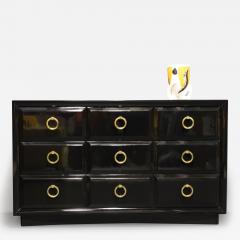 T H Robsjohn Gibbings T H Robsjohn Gibbings for Widdicomb Black Lacquer Chest with Solid Brass Pulls - 2828275