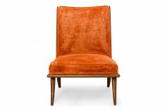 T H Robsjohn Gibbings T H Robsjohn Gibbings for Widdicomb Orange Velour and Walnut Slipper Chair - 2789429