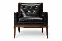 T H Robsjohn Gibbings T H Robsjohn Gibbings for WiddicombAmericanBlack Tufted Leather Lounge Chair - 2791895