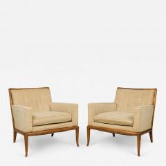 T H Robsjohn Gibbings T H Robsjohn Gibbings for WiddicombBeige Walnut Frame Lounge Armchairs - 2793486