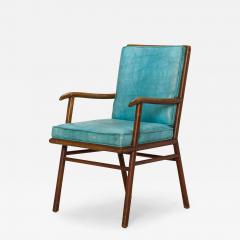 T H Robsjohn Gibbings Th Robsjohn Gibbings For Widdicomb Walnut And Blue Vinyl Dining Armchair - 3178135