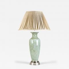 TALL CRACKLE GLAZE CELADON TABLE LAMP POLISHED NICKEL BASE - 3688829