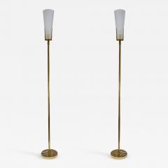 TALL FLOOR LAMPS WHITE FROSTED GLASS SHADES ON BRASS - 2134297