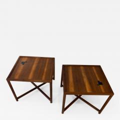 TH Robsjohn Gibbings Pair of Dunbar Janus End Tables with Tiffany Tiles - 908376