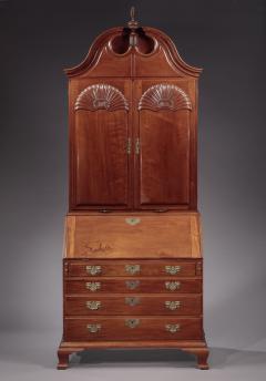 THE CALEB GARDNER FAMILY CHIPPENDALE TWO SHELL BONNET TOP SECRETARY - 4126689