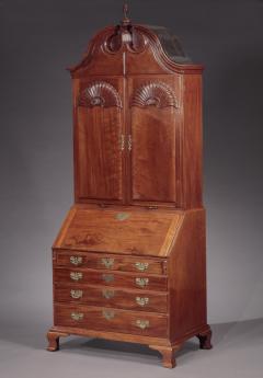 THE CALEB GARDNER FAMILY CHIPPENDALE TWO SHELL BONNET TOP SECRETARY - 4126695
