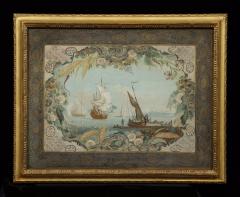 THOMAS ROBINS THE ELDER AN EXQUISITE SET OF FOUR GOUACHE WATERCOLOR AND GILT HIGHLIGHTED SEASCAPES - 3424437