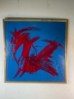 TOM PULGINI MODERN LARGE BRIGHT BLUE AND RED ABSTRACT PAINTING BY PULGINI - 2123061
