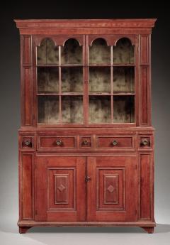 TWO PART RED PAINTED BERGEN COUNTY CUPBOARD - 2391490