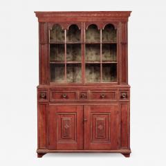 TWO PART RED PAINTED BERGEN COUNTY CUPBOARD - 2392990